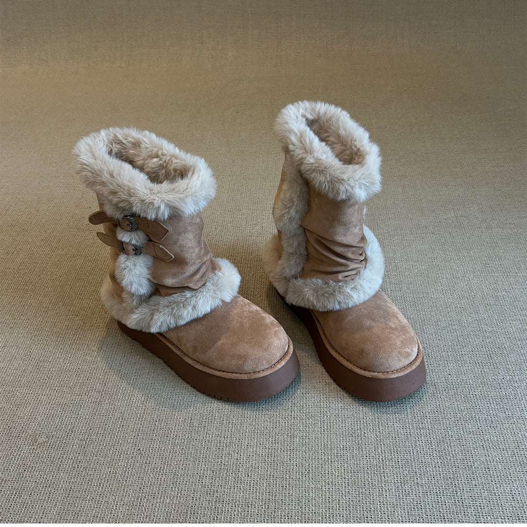 Damen kuschelige Winterstiefel mit modischer Fellverzierung EB