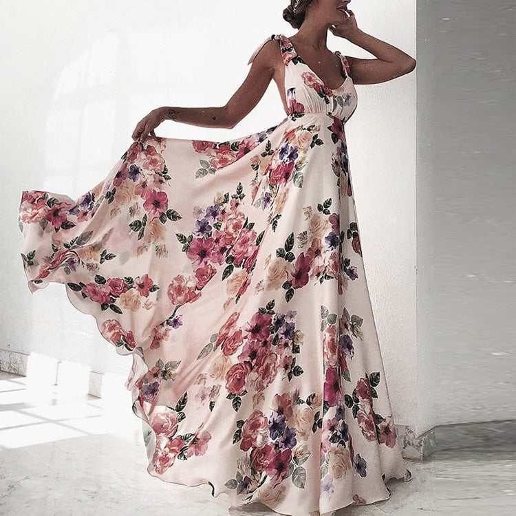 Damen elegantes Maxikleid mit floralem Design und seitlichem Schlitz EB