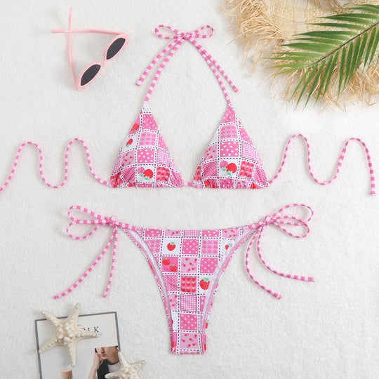 Damen Triangel-Bikini-Set mit verspieltem Blumenmuster und feinen Bindebändern EB