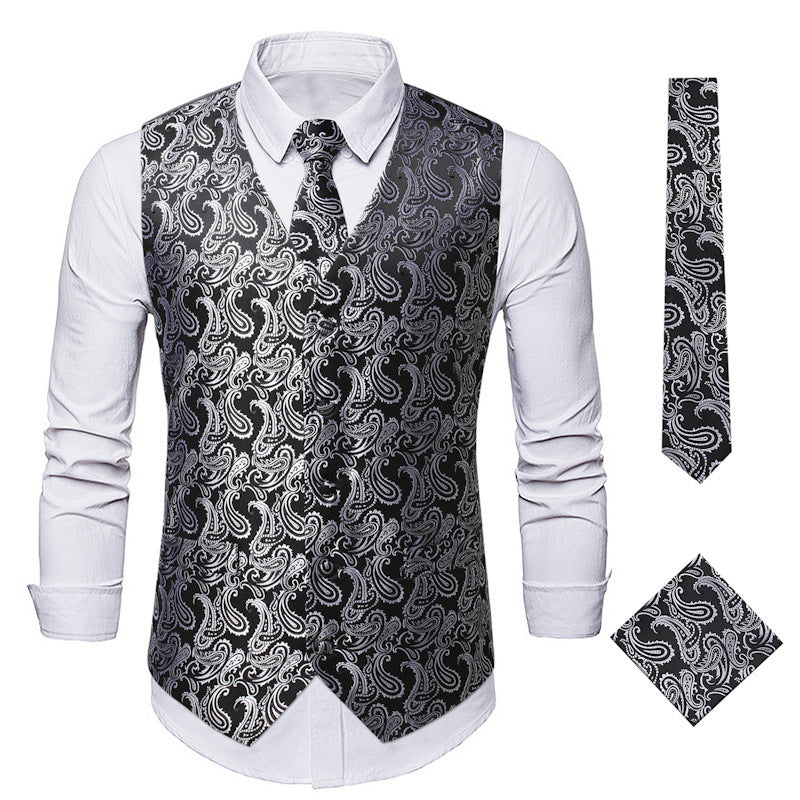 Herren elegante Weste mit feinem Paisleymuster und passendem Krawatten-Set EB