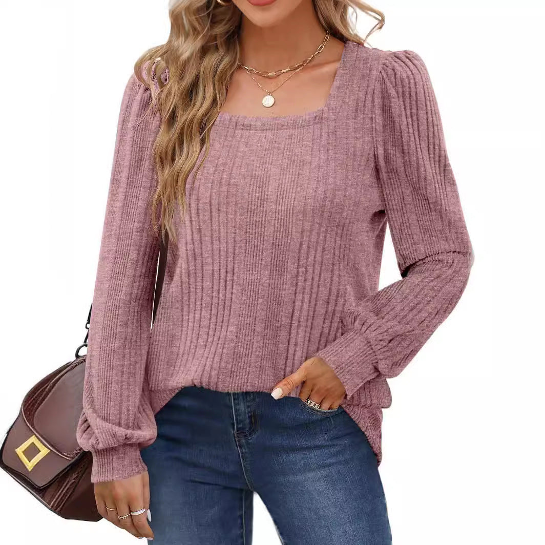 Damen modischer Pullover mit strukturiertem Rippmuster und Puffärmeln EB