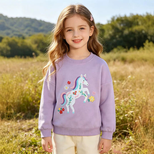 Mädchen Sweatshirt mit buntem Einhorn-Design EB
