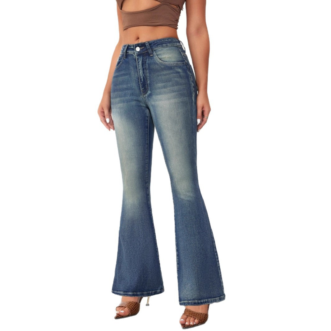 Damen Flared Jeans im Vintage-Stil mit hohem Bund und modischen Waschungen EB