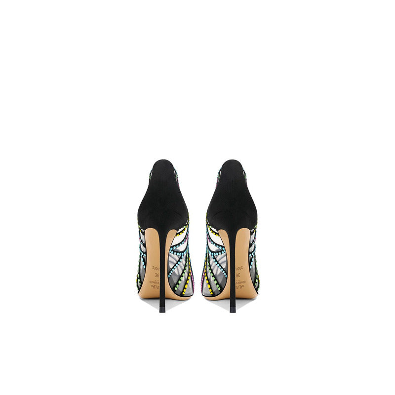 Damen elegante High Heel Pumps mit glitzerndem Strass-Design EB
