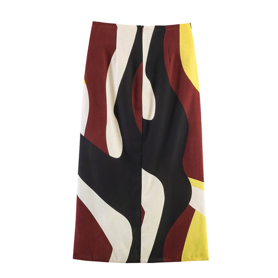 Damen Maxirock mit buntem Grafikdesign und eleganter Drapierung EB