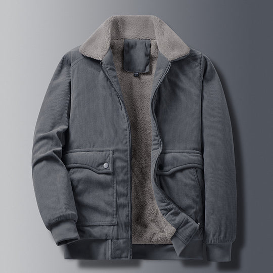 Herren Cordjacke im Worker‑Stil mit Sherpa‑Futter, Reißverschluss und gerippten Bündchen EB
