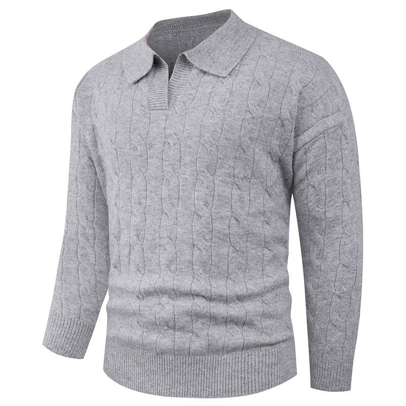 Herren Strickpullover mit modernem Zopfmuster und Polokragen EB