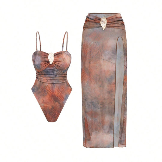 Damen Eleganter Badeanzug mit kunstvollen Details EB