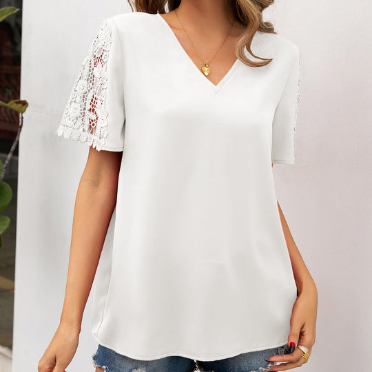 Damen Bluse mit Spitzenakzenten und V-Ausschnitt EB