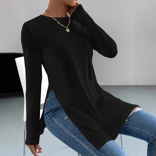 Damen Longsleeve Tunika mit seitlichen Schlitzdetails EB