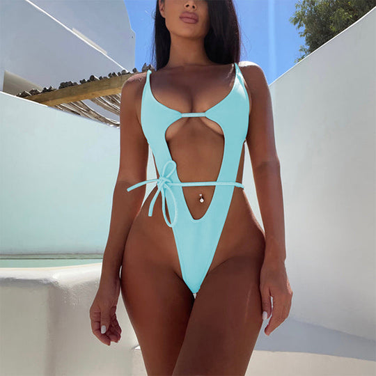 Damen Cut-Out Badeanzug mit verstellbaren Bändern und tiefem Ausschnitt EB