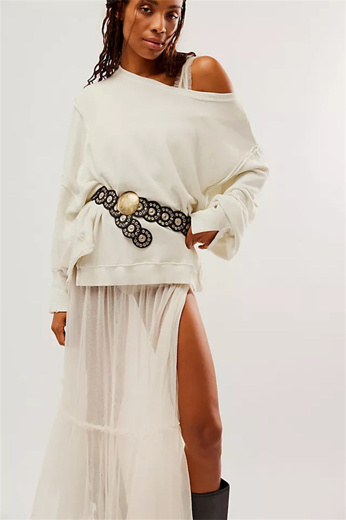 Damen oversized Sweatshirt mit Ballonärmeln, offenen Saumnähten und seitlichen Schlitzen Eichborn Berlin