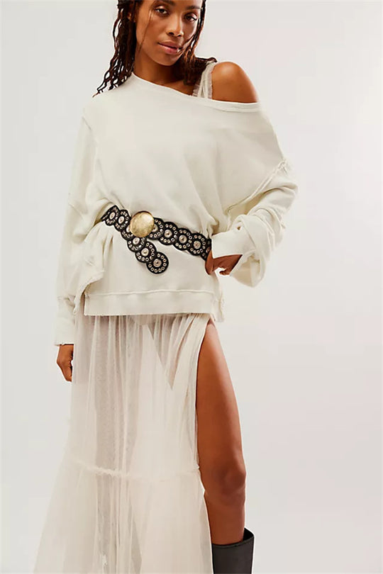 Damen oversized Sweatshirt mit Ballonärmeln, offenen Saumnähten und seitlichen Schlitzen Eichborn Berlin