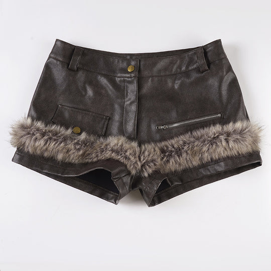 Damen Kunstleder-Shorts mit dekorativen Knopfdetails EB