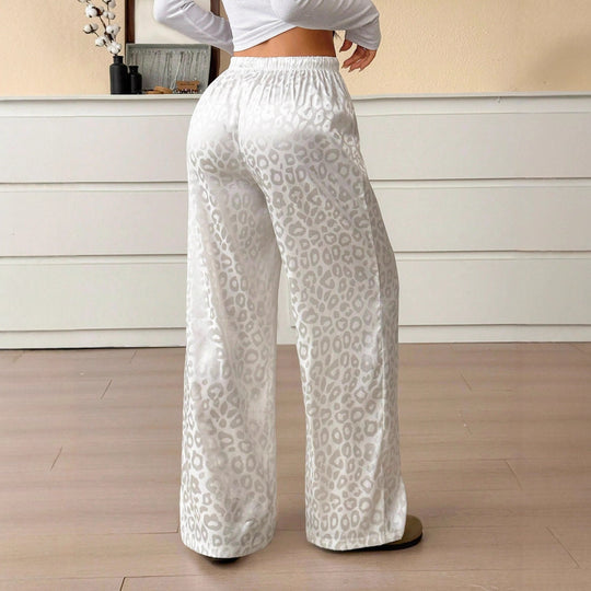 Damen Lässige Palazzo-Hose mit elastischem Bund und trendigem Leopardenmuster EB