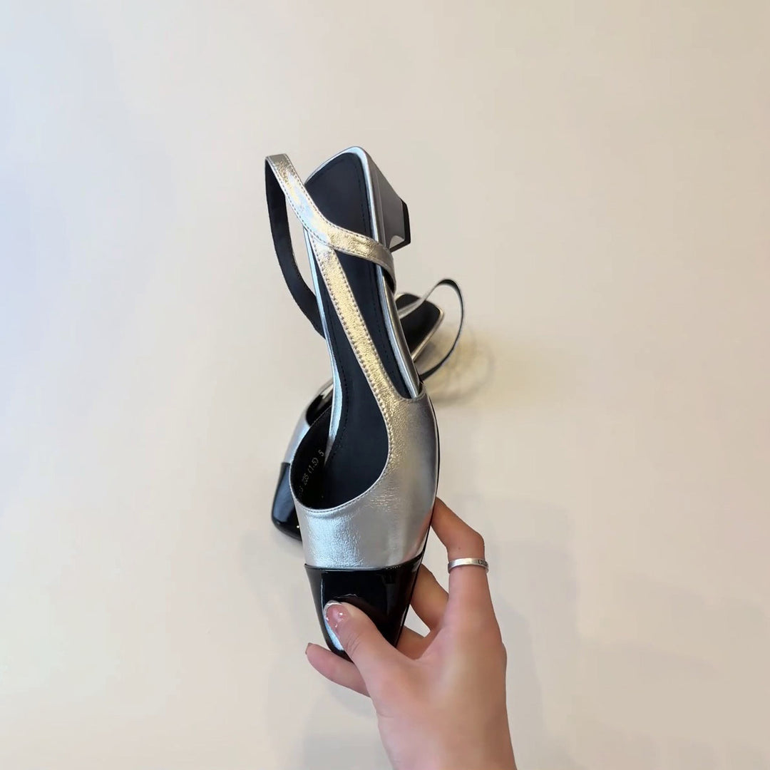 Damen Slingback-Pumps mit glänzender Kappe und modischem Riemchen EB