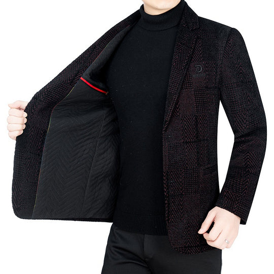 Herren Slim-Fit Samtstruktur-Sakko mit Glencheck-Optik EB