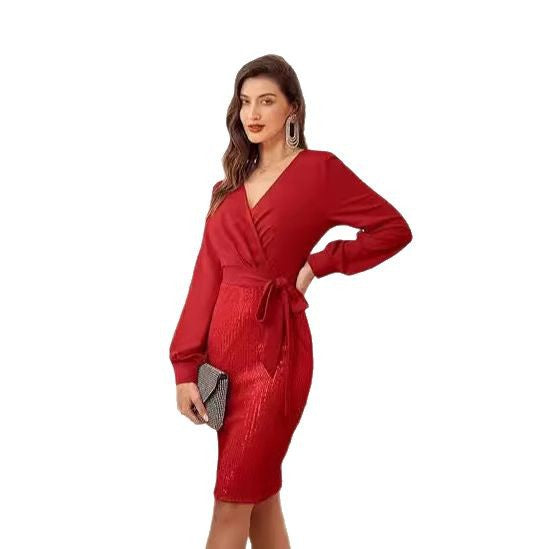 Damen Wickelkleid mit glitzernden Details EB