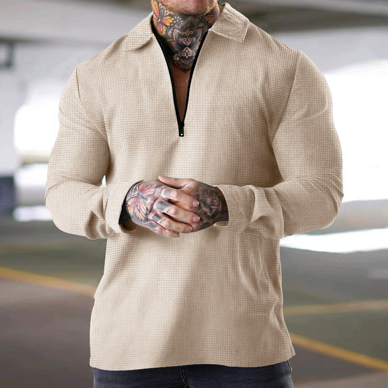 Herren modisches Langarm-Henley-Shirt mit dekorativem Reißverschluss EB