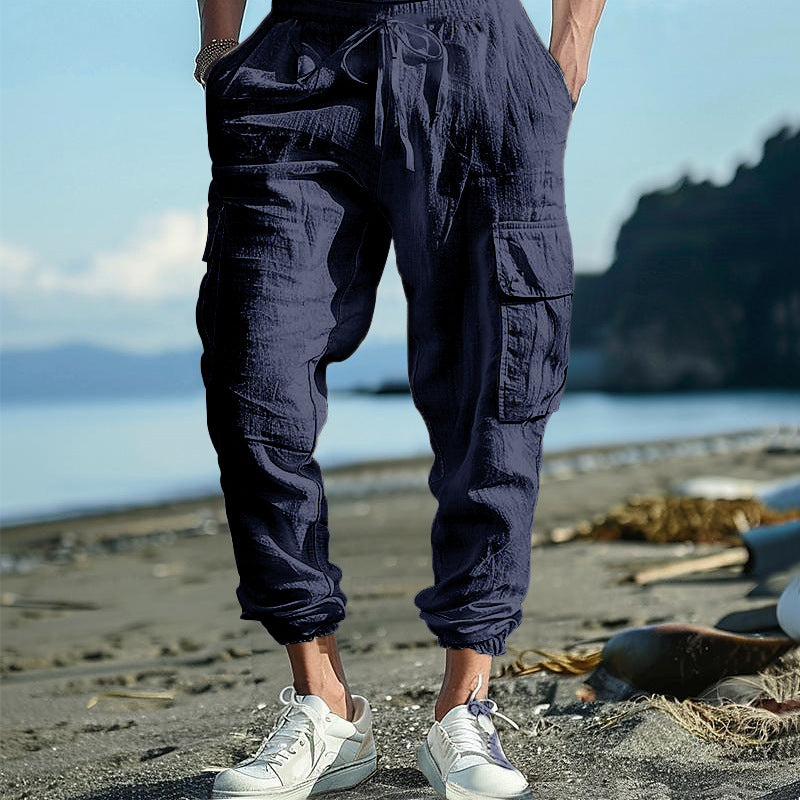 Herren luftige Cargo-Hose mit elastischem Bund und seitlichen Taschen EB