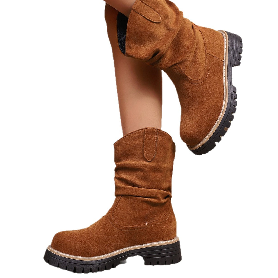 Damen weiche Wildleder-Stiefel mit lässigem Faltenlook und robuster Profilsohle EB