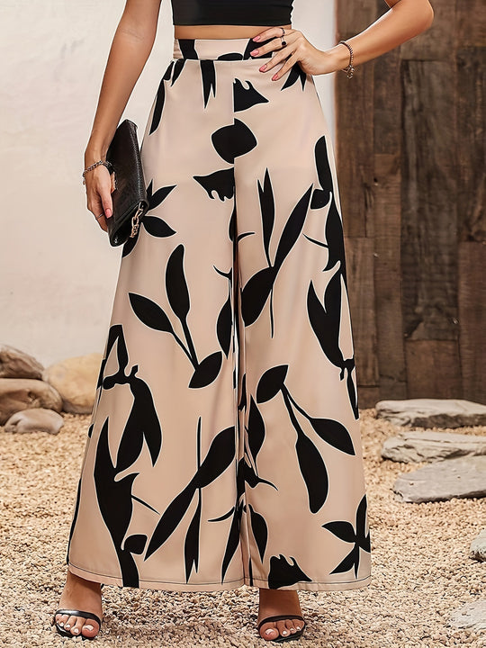 Damen Palazzo-Hose mit floralem Muster und weitem Schnitt EB