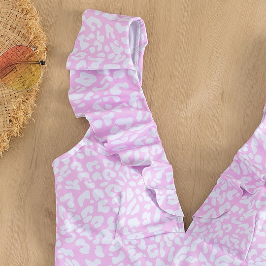 Damen Triangel-Bikini mit modischem Leopardenmuster und Rüschendetails EB
