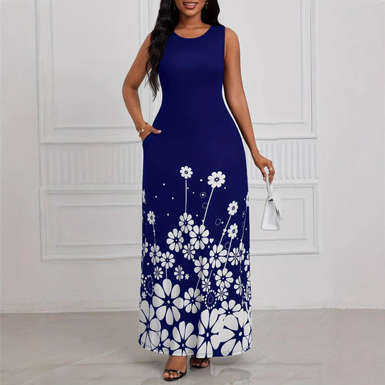 Damen Maxikleid mit floralem Muster und praktischen Seitentaschen EB
