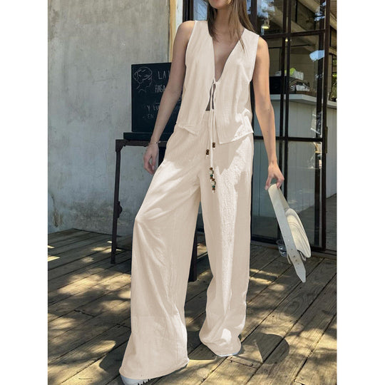 Damen luftiges Sommer-Set mit verstellbarem Kordelzug und lockerer Passform EB
