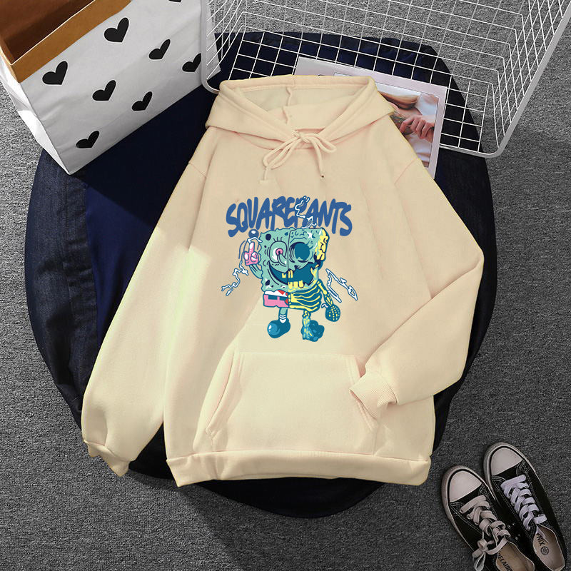 Damen nan weicher Oversize-Kapuzenpullover mit kawaii Pilzfrosch-Print, Kängurutasche und gerippten Bündchen EB