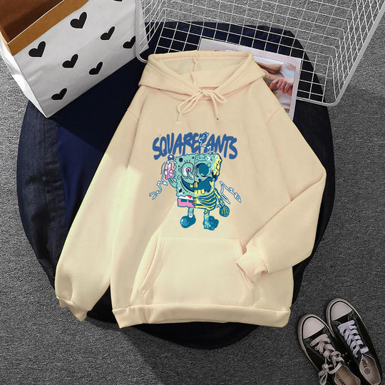 Damen nan weicher Oversize-Kapuzenpullover mit kawaii Pilzfrosch-Print, Kängurutasche und gerippten Bündchen EB