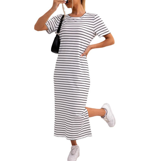 Damen gestreifte Midi-Kleid EB