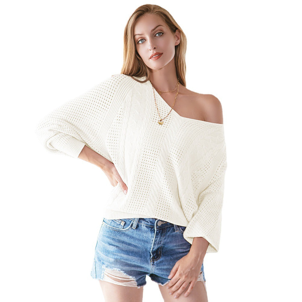 Damen Strickpullover mit modischem Lochmuster und oversized Schnitt EB