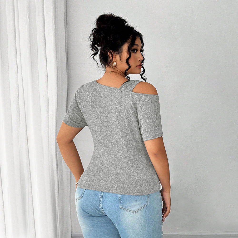 Damen Figurbetontes Kurzarm-Body mit asymmetrischem Ausschnitt und Knotendetail EB