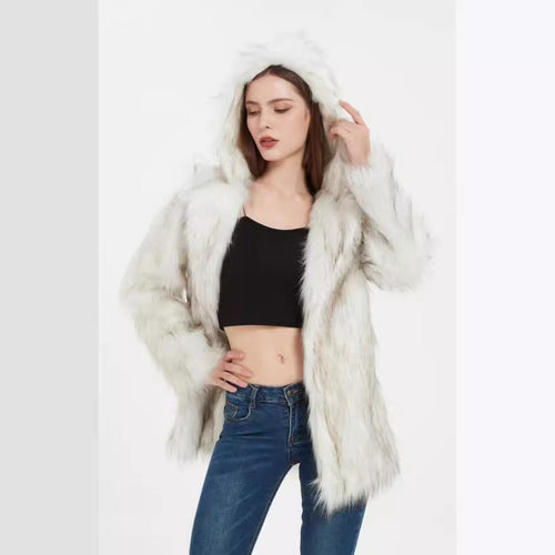 Damen Hoodiejacke aus kuscheligem Kunstfell mit seitlichen Taschen EB