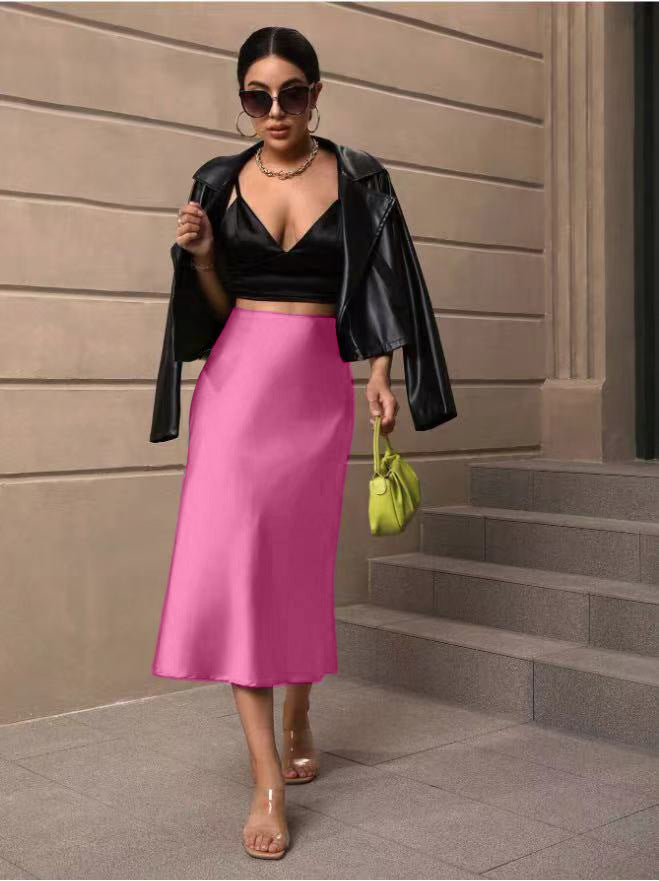 Damen Satin Rock mit schwingendem Saum und elegantem Schnitt EB