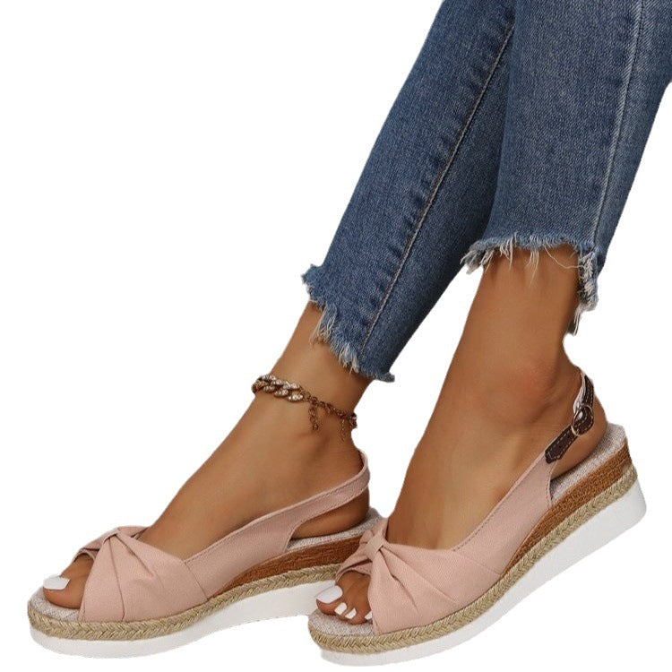 Damen Wedge-Sandalen mit eleganter Schleifen-Detail und angesagtem Plateau EB