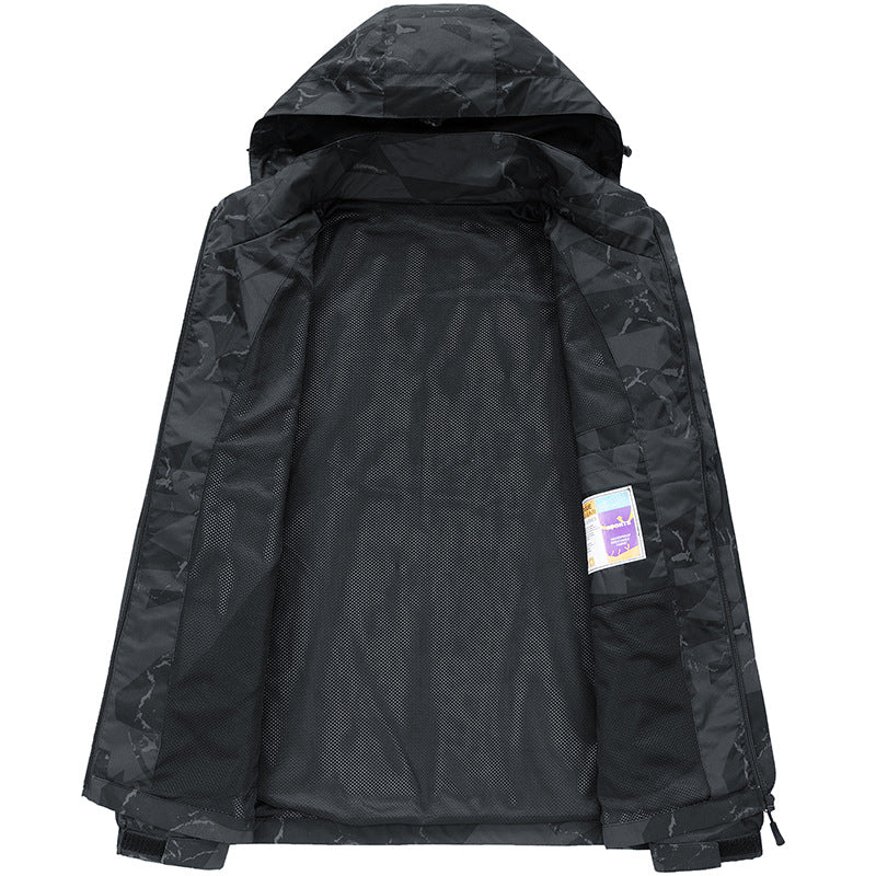 Herren wind- und wasserdichter Camo Regenblouson mit verschweißten Nähten und Mesh-Innenfutter EB