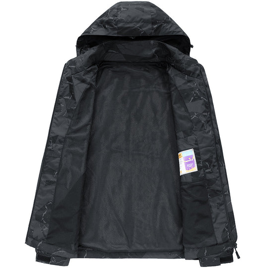 Herren wind- und wasserdichter Camo Regenblouson mit verschweißten Nähten und Mesh-Innenfutter EB