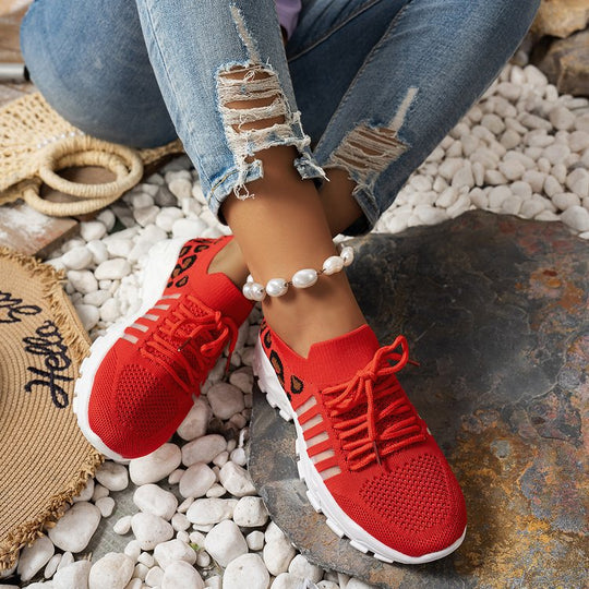Damen Sportliche Sneakers mit atmungsaktivem Netzmaterial und modischem Tiermuster EB