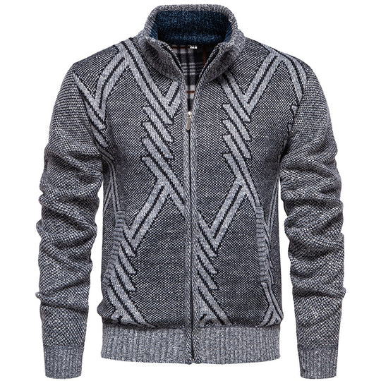 Herren sportliche Strickjacke mit modernem Zopfmuster EB