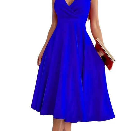 Damen elegantes A-Linie Wickelkleid mit V-Ausschnitt EB