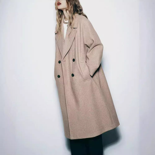 Damen trendiger Wollmantel mit doppelter Knopfreihe und elegantem Schnitt EB