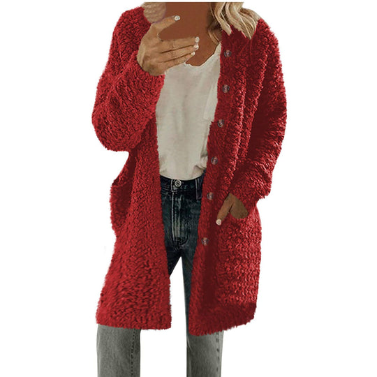 Damen Oversized Fleecejacke mit Knopfdetails und praktischen Taschen EB