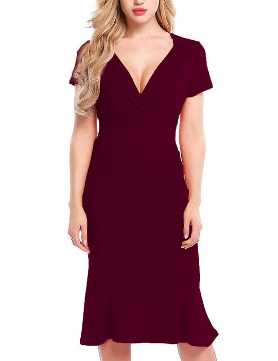 Damen Elegantes Wickelkleid mit tiefem V-Ausschnitt und formschmeichelndem Schnitt EB