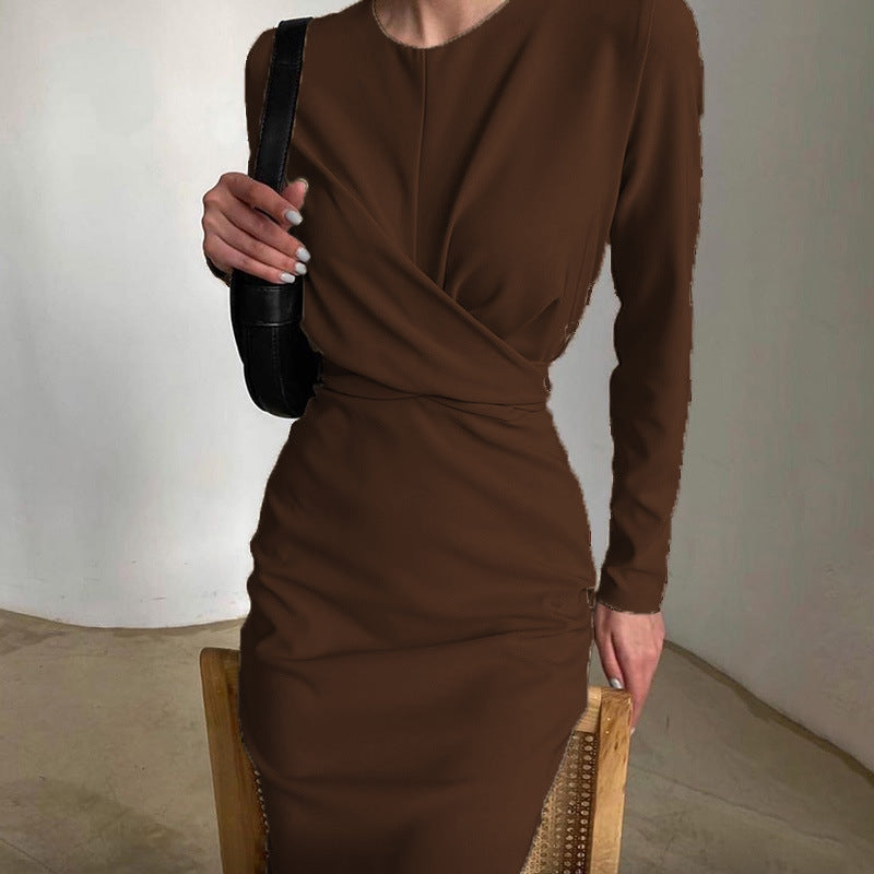 Damen Elegantes Wickelkleid mit langen Ärmeln und figurbetontem Schnitt EB