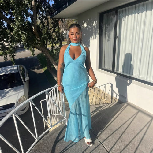 Damen Maxikleid mit raffiniertem Rückenausschnitt und eleganten Rüschen EB