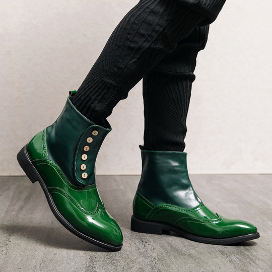 Damen elegante Lackleder Stiefeletten mit modischen Knöpfen EB