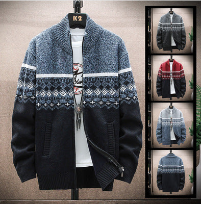 Herren Strickjacke mit nordischem Muster und modischem Reißverschluss EB