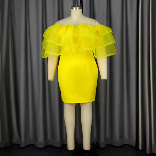 Damen Off-Shoulder-Kleid mit voluminösem Tüllvolant EB